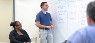 A Team collaborating in a meeting