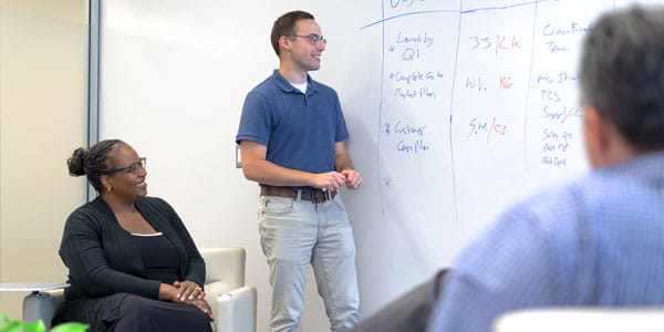 A team collaborating in a meeting