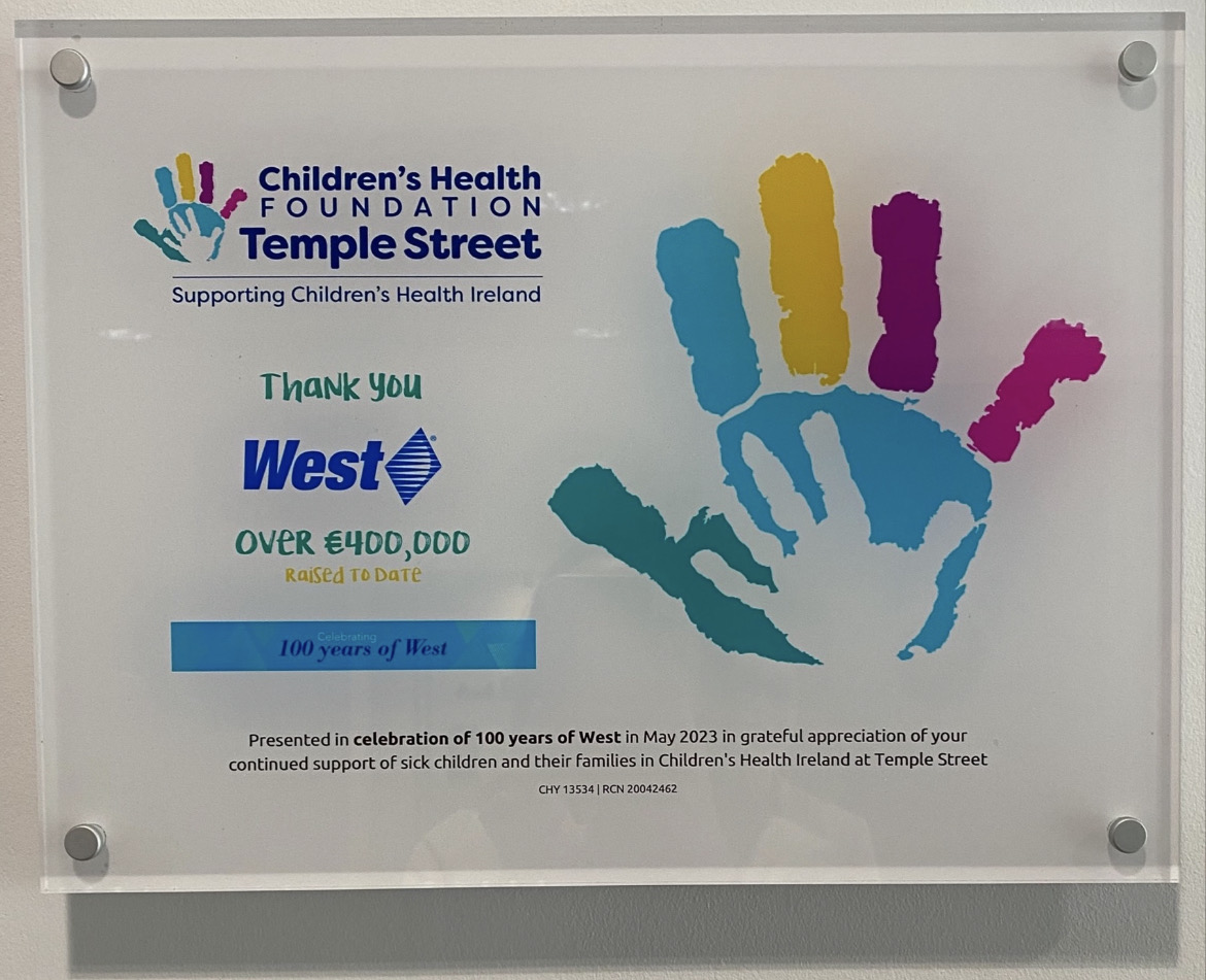 Children’s Health Foundation Temple Street is a charity partner of West Dublin’s ‘West without Borders’ initiative.
