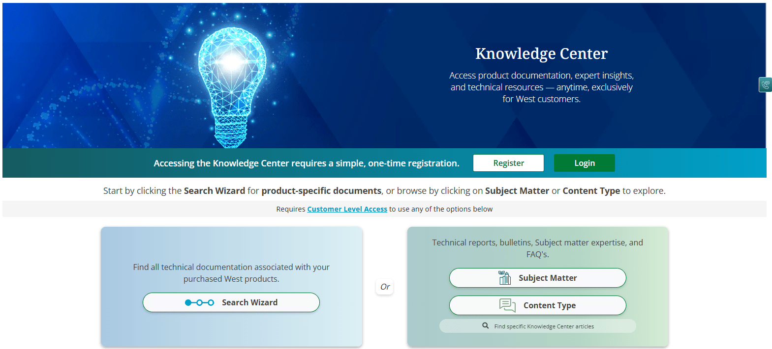 West’s Knowledge Center Landing page