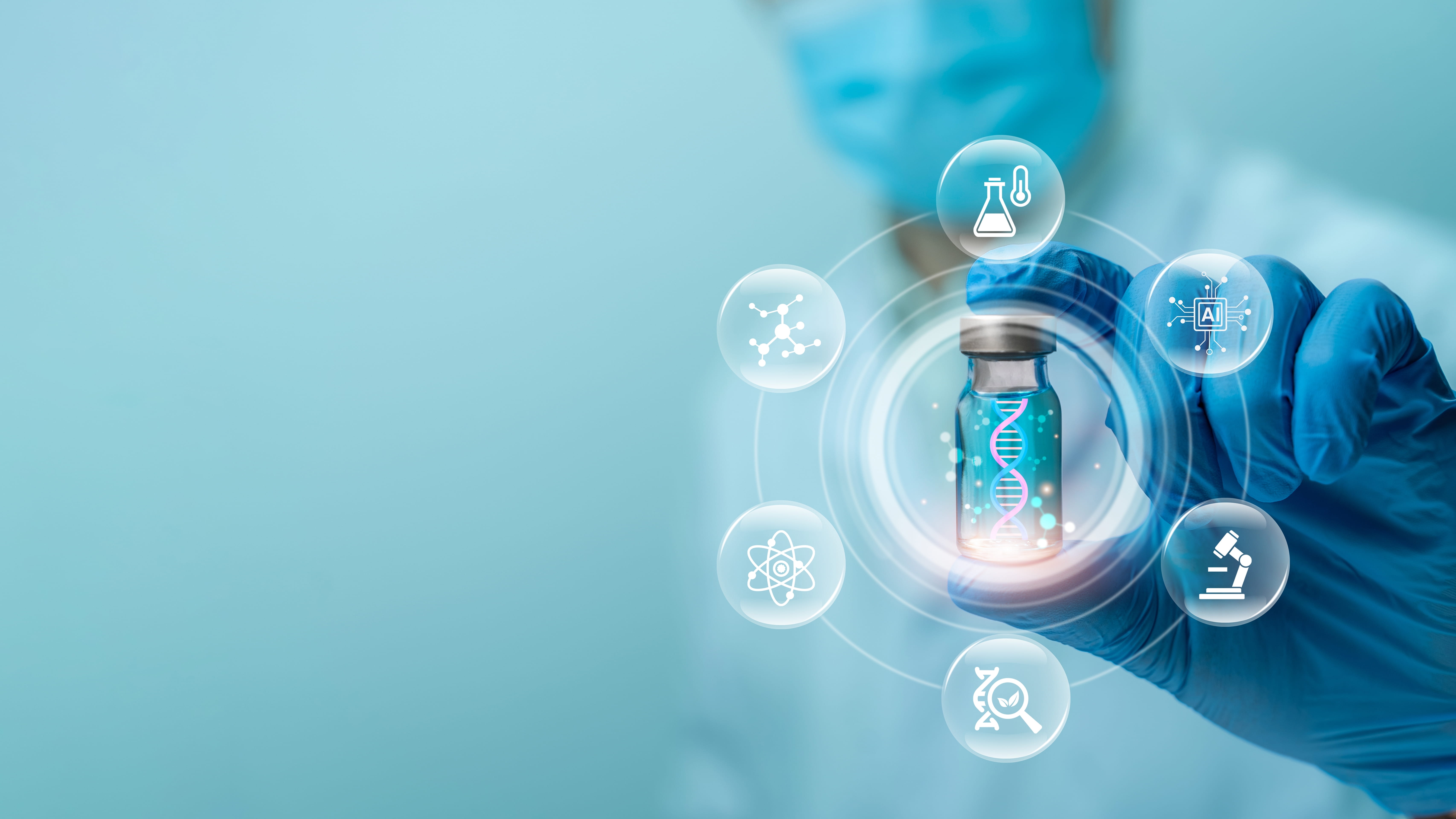 Gloved pharmaceutical technician holding a vial, illustrating extractables and leachables risk analysis under EU GMP Annex 1