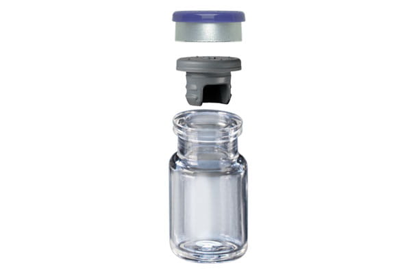 Seal, Stopper and Vial stacked on top of each other
