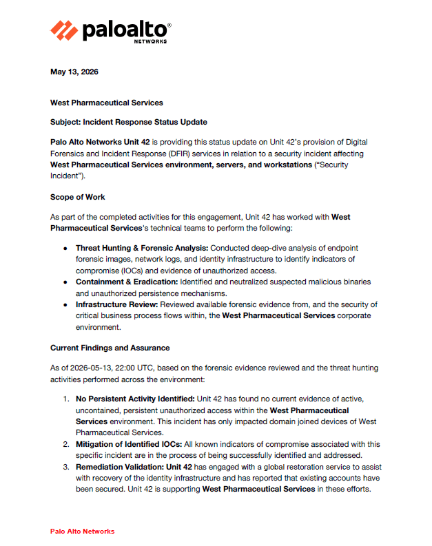 Palo Alto Cyberattack Letter page 1